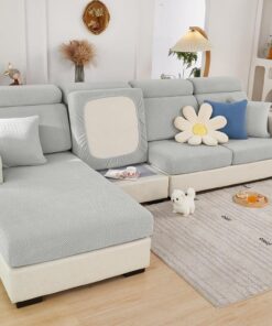 ShowyLive Fundas de Cojín Ajustables para Sofá Chaise Lounge Sofá Protector de Cojín de Asiento de Tela de Poliéster de Alta Elasticidad (1 Articulo, Tejido Gris Claro)