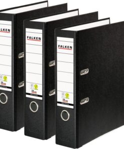 Falken - Archivador de plástico vegano (3 unidades, 8 cm de ancho, DIN A4), color negro