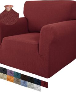 MAXIJIN Funda Creativa Jacquard para Silla de Sala, Super Elástica Antideslizante con Brazos, Amigable con Mascotas, Protector Elástico 1 Pieza para Sillón (1 Plaza, Rojo Vino)