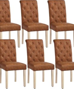 Yaheetech Juego de 6 Sillas de Comedor Acolchada de Piel sintética Marrón | Ergonómico, Diseño Moderno, con Respaldo Alto, Montaje Rápido, Tejido transpirable, Silla para Comedor Cocina