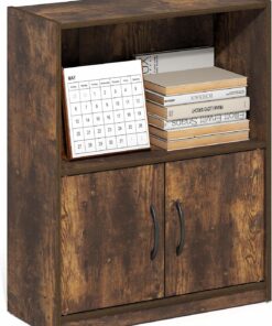 Furinno Gruen - Estantería pequeña de 2 Niveles, estantería con Estante Abierto y Puertas de Almacenamiento, 9.3 x 21.8 x 27 Pulgadas, para organización y Almacenamiento, para Sala de Estar