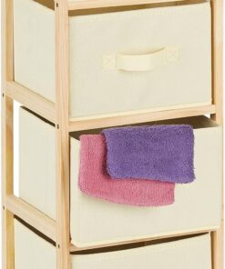 Relaxdays Estantería Baño con 3 Cestas Plegables, Almacenaje, Repisa Pequeña con Cajones, 65x28x25,5 cm, Beige