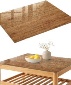 Tapa para Mesa de Centro 100x70 cm | Rectangular | Bordes Pulidos | Madera natural | con Impresión Decorativa | Vetro Temperato | Pies Antideslizantes | para la Cocina y Salón