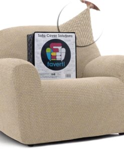 FAVERTI® Funda Sillón Super Elástica 1 Plaza de 70 a 110 cm | Modelo NOVELE | Beige | Funda Universal Ideal para Cualquier Forma de sillón | Protector de Calidad Tejido Jacquard Tacto algodón