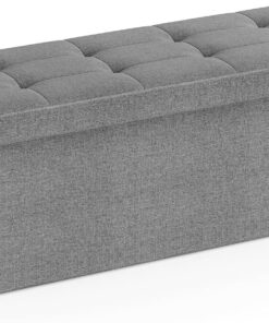 SONGMICS MAZIE Colección - Puff Almacenaje, Banco Plegable, 38 x 110 x 38 cm, Taburete Reposapiés, Pie de Cama, Soporta hasta 300 kg, para Sala de Estar, Dormitorio, Entrada, Gris Claro LSF77G