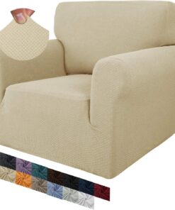 MAXIJIN Funda Creativa Jacquard para Silla de Sala, Super Elástica Antideslizante con Brazos, Amigable con Mascotas, Protector Elástico 1 Pieza para Sillón (1 Plaza, Beige Claro)