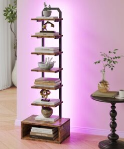 CHOEZON Librería de 8 Niveles, Estantería LED con Compartimento Semiabierto, Biblioteca de Pie para Espacios pequeños, con Iluminación, Estantería de Esquina, Marrón Rústico DTSJ08DBF