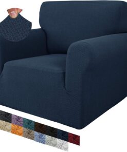 MAXIJIN Funda Creativa Jacquard para Silla de Sala, Super Elástica Antideslizante con Brazos, Amigable con Mascotas, Protector Elástico 1 Pieza para Sillón (1 Plaza, Azul Marino)
