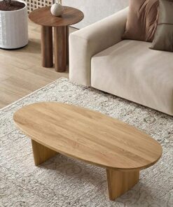 Mesa de Centro Ovalada Moderna, Madera de Pino Maciza, Mesa Minimalista para salón, Cocktail Tables para Apartamentos pequeños, Estilo orgánico(Wood,90cm/35.4in)