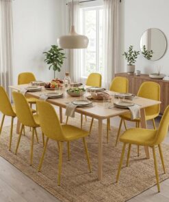 MEUBLE Cosy Juego de 8 sillas de Comedor escandinavas Acolchadas sin reposabrazos con Respaldo, de Tela, para Cocina, Sala de Estar, Color Amarillo