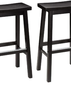 Amazon Basics Juego de 2 taburetes de cocina de madera maciza, taburete de bar, silla de comedor, fácil montaje, moderno, 74 cm de alto, Negro