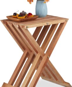 Relaxdays Mesa Auxiliar Plegable, Madera de Nogal, Salón, Balcón y Terraza, 44,5 x 34 x 28 cm, Mesita de Sillón, Natural