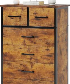 Cómoda de madera de 60 cm de ancho, 6 cajones de alto para almacenamiento de ropa de dormitorio, armario de almacenamiento de entrada para pasillo, organizador de sala de estar con diseño