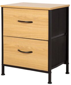 AKTIVE MAX Home Mesita de Noche, 40x30x52 cm, Peso soportado 11 kg, 2 cajones, Madera y Tela, Estructura metálica, Efecto Roble, Cajonera Dormitorio, Muebles habitación (18443)