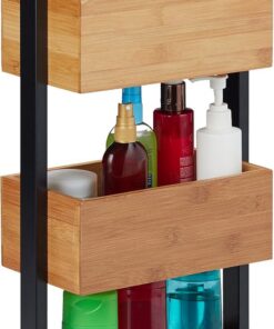 Relaxdays Estantería Baño con 3 Estantes, Madera de Bambú y Metal, Marrón, 67 x 28,5 x 15 cm