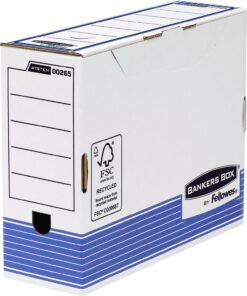 Bankers Box 0026501 - Caja de archivo definitivo System lomo 100mm, A4, montaje automático, pack 10 unidades, color blanco y azul
