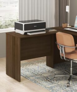 Furinno Roger Escritorio De Oficina De 89 Cm, con Retorno Reversible Y Pasacables, Ideal para Estudio En Casa Y Oficina, Color Nogal Moderno