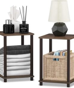 Furinno Mesa Auxiliar Nogal/Marrón | Mesa auxiliar apilable moderna con estante abierto, mesita de noche, mesita de noche, para sala de estar, dormitorio