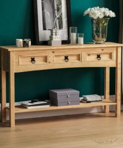 Home Discount Corona - Mesa Consola de Pino Macizo Encerada con Estante de Madera de Pino Mexicana