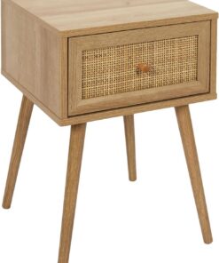 HOME DECO FACTORY - HD7456, Mesita de Noche 1 Cajón Diseño Tropical, Elegante y Funcional para Dormitorio, Madera, Dimensiones 39 x 39 x 55,5 cm, Color Marrón