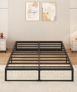 Yicensen Cama Doble 150x190cm Metal Listones Acero Alt. 36 cm, Negra | Montaje Fácil, Silencioso, Carga Máxima 500 kg, Espacio Bajo la Cama