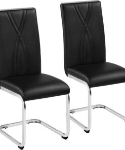 Yaheetech Juego de 2 Sillas de Comedor Cocina Moderna Piel Sintética Negra | Conjunto de 2 Sillas de Cocina, Sillón Tapizado de Piel Sintética, Pata de Metal, Silla Modernas, Asinto Tapizado