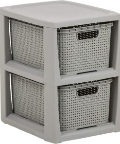 BranQ - Home Essential Estantería en diseño de ratán, plástico Polipropileno sin BPA, Color Gris Claro, 29,5 x 24 x 32,8 cm, 2 cestas