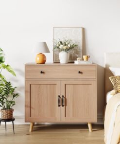 Aparador moderno con cajón y puertas, armario de almacenamiento multifuncional para sala de estar como consola multimedia, comedor buffet, organizador de entrada y pasillo, armario estrecho con patas