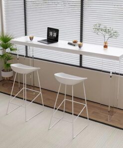 Blanco Mesa Barra Cocina Alta Industria,barra al aire libre mesas altas de bar Escritorio de madera maciza,altura de la barra de la mesa de la cocina Con base acrílica,Mesa de bar terraza,Sin taburete