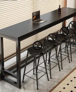 Mesa Alta Bar Rectangular Mesa Auxiliar Cocina Estrecha con Estructura de Metal para Cocina Cafetería Comedor Sala de Estar(Nero,180x40x105cm)