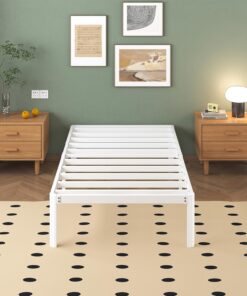 Lutown-Teen Cama de Metal de 90 x 190 cm con Patas Redondas, 36 cm de Altura, Marco de Cama con somier de láminas de Metal, Blanco