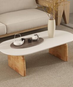 SEIFE Mesa de Centro Redonda de Madera Blanca con Almacenamiento, Mesa de Centro Ovalada de Tatami Japonesa para Sala de Estar, Oficina(White Single Layer,100cm/39in)