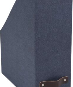 Bigso Box of Sweden Archivador vertical para periódicos, revistas y actas – Práctica caja clasificadora de tablero de fibras y papel con aspecto de lino – Revistero archivador rígido y con asa – azul