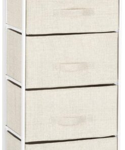 Relaxdays Cajonera Multiusos con 4 Cajones, Metal-Tela, Beige, 95 x 45 x 30 cm