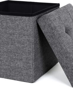 SONGMICS LSF27Z Taburete con Espacio de Almacenamiento, Color Gris Oscuro, 38 x 38 x 38 cm