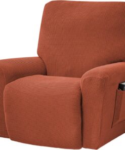 ELEOPTION Funda elástica para sofá reclinable, jacquard de elastano, 4 piezas, sillón de masaje (caramelo)
