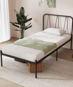 Novilla Somier 90 x 190 metálico, Altura 30,5 cm, Marco de Cama 90x190 cm es una opción Moderna y metálica con un diseño de cabecera en Forma de Ondas, Negro