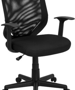 Flash Furniture Norris - Silla de Oficina giratoria de Malla con Respaldo cónico y Brazos en T, Silla giratoria ergonómica de Malla Acolchada para computadora, Color Negro