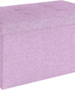 INTIRILIFE Banco plegable 49x30x30 cm en Lotus rosa – Asiento-cubo con tapa y espacio de almacenamiento de tela – Reposapiés plegable caja de almacenamiento