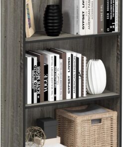 Furinno Estantería Básica De 3 Niveles para Estantería, Roble Francés Gris / Negro