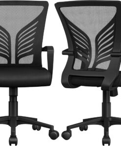 Yaheetch Juego de 2 Sillas de Oficina Malla Función de Inclinación Negra | Un Set de 2 Sillas de Oficina, Silla con Ruedas Giratoria, Malla Transpirable, Capacida Max de 136 KG