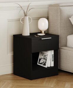 Vida Designs Trega - Mesita de Noche compacta con 1 cajón, 41 x 39 x 28 cm, Madera de ingeniería, cajón de Deslizamiento Suave, Mango Plateado Moderno, Ideal para Dormitorio y habitación de Invitados