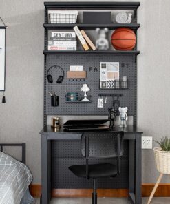 Escritorio de Computadora con Tablero de Clavijas, Mesa Gaming Industrial Escritorio de Ordenador con Estantes Gran Estación de Trabajo para Jugadores u Oficina en Casa, 92x55x190cm