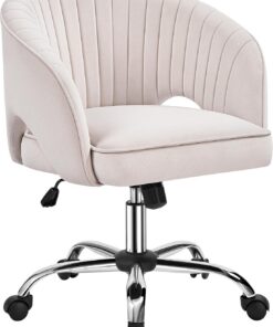 Yaheetech Silla de Oficina Terciopelo con Respaldo Altura Ajustable Crema | Silla de Oficina Terciopelo, Silla Altura Ajusatble, Silla con Respaldo, Función de Inclinación, Tapizada de Tela