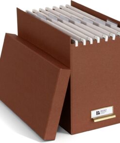 BIGSO JOHAN - Caja para archivadores colgantes A4 con tapa y asa, bandeja de escritorio para carpetas colgantes y documentos, caja de almacenamiento de cartón reciclado y papel – sienna