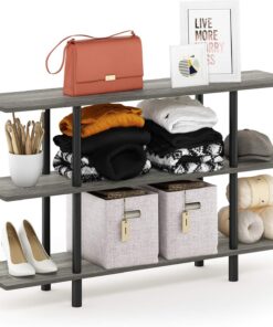 Furinno Estante De Exhibición Gris (Gris Roble Francés/Negro) 3 estantes