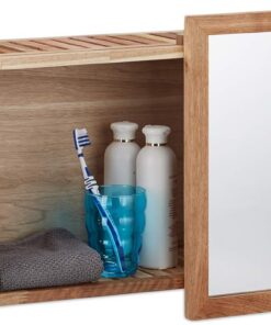 Relaxdays Armario Pared con Espejo Corredizo, Madera Nogal Aceitada, Estantería 80 cm Ancho, Mueble Baño, Marrón Natural