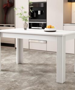 ModernLuxe Mesa de comedor de madera MDF, mesa de cocina rectangular de 4 plazas, 4 patas resistentes y gruesas, diseño simple y elegante, mueble de comedor para el hogar y cafetería, color blanco
