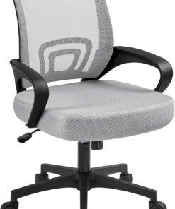 Yaheetech Silla de Oficina Silla de Escritorio de Malla Giratoria Gris | Regulable en Altura, Silla con Apoyo Lumbar, Función Inclinación, Silla Malla Transpirable, Capacidad Max136 KG