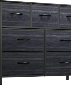 YITAHOME Cajonera para Armario,Unidad de Almacenamiento, de Tela, con 7 cajones,Cajones de Tela con Parte de Madera,Grano de Madera Negra